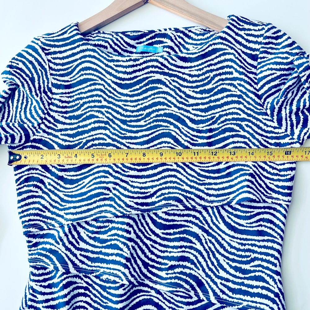 J. McLaughlin dress Catalina blue white zebra print 3/4 sleeve coastal XS - Picture 5 of 5